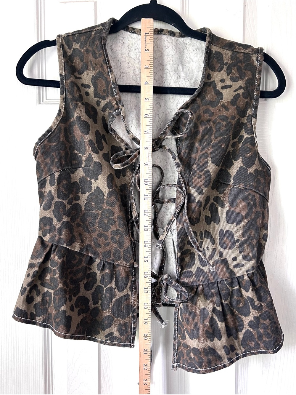SHEIN Leopard Print Tie Front Peplum Vest Size Small - Picture 4 of 5